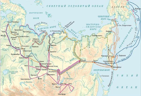 Маршруты отрядов Второй Камчатской экспедиции 